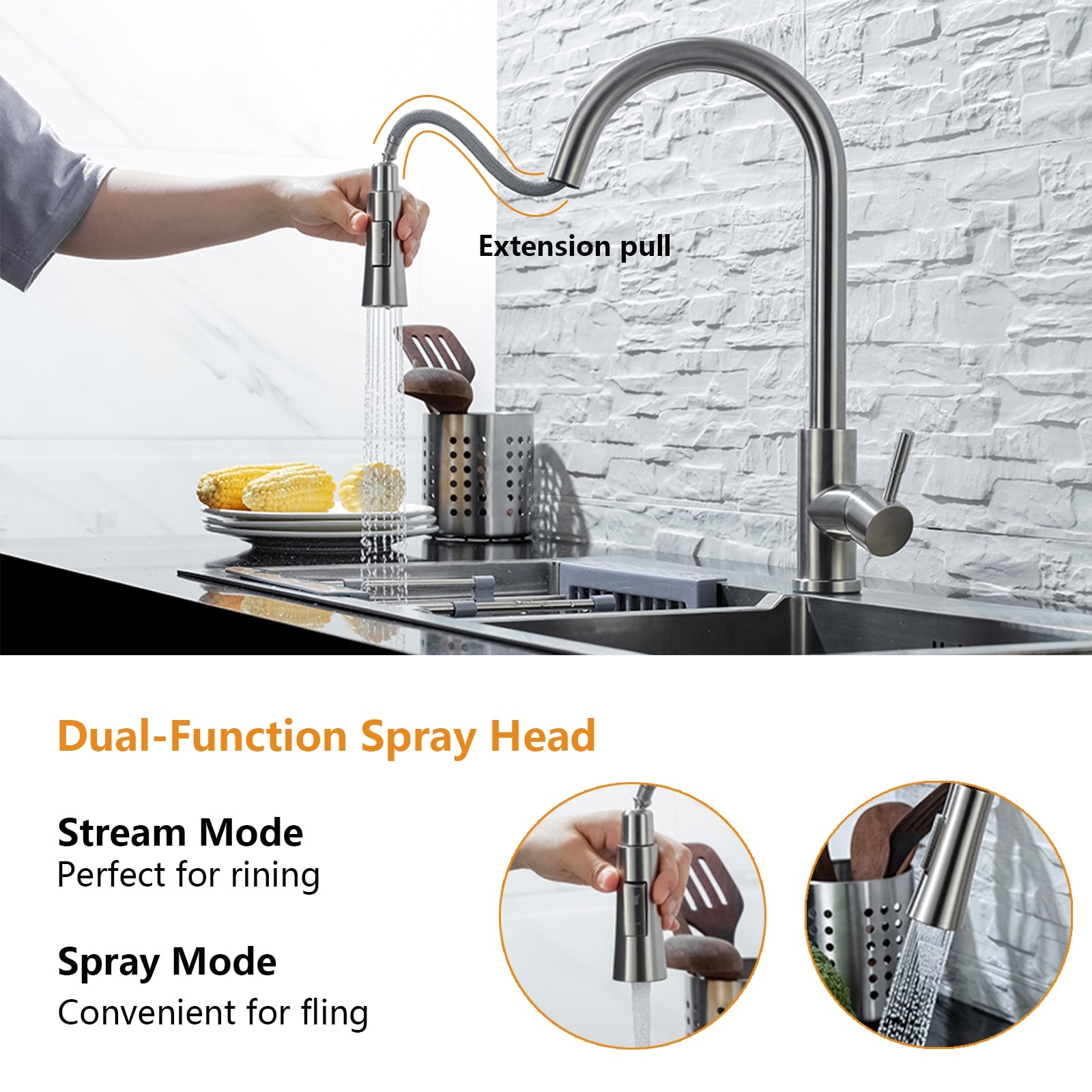 Kitchen Faucet Pull Out  Brushed Stainless Steel