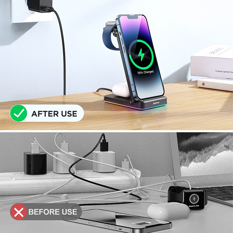 3 in 1 Foldable Double Coil Wireless Charger
