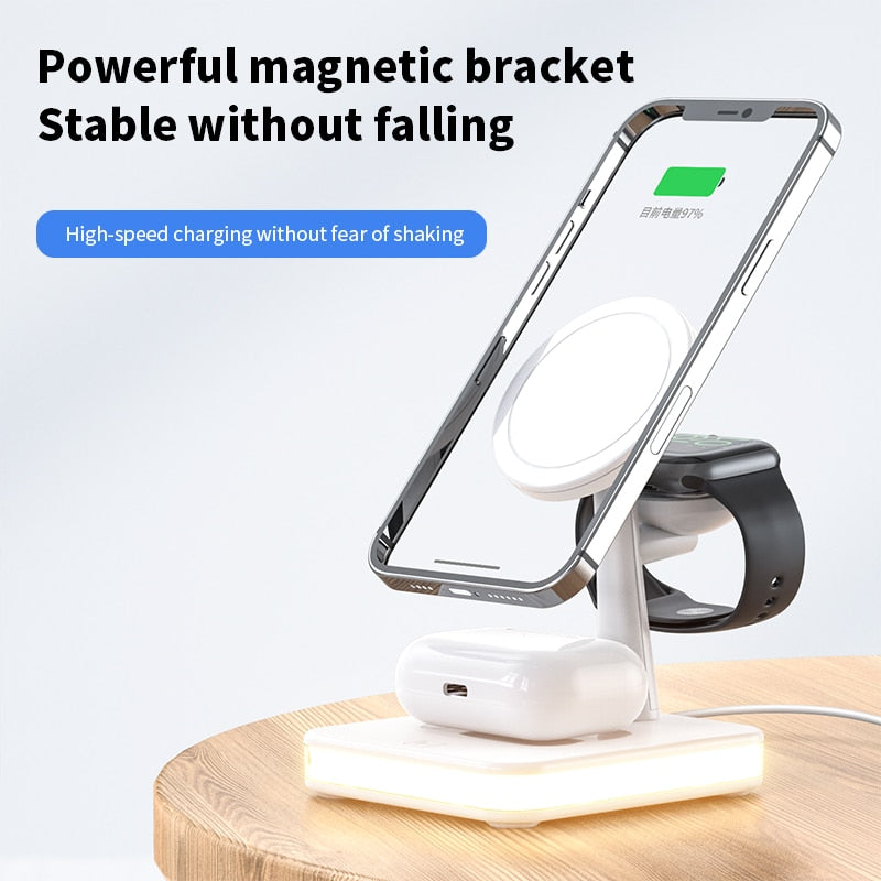 15W 3 In 1 Magnetic Wireless Charger Stand Pad