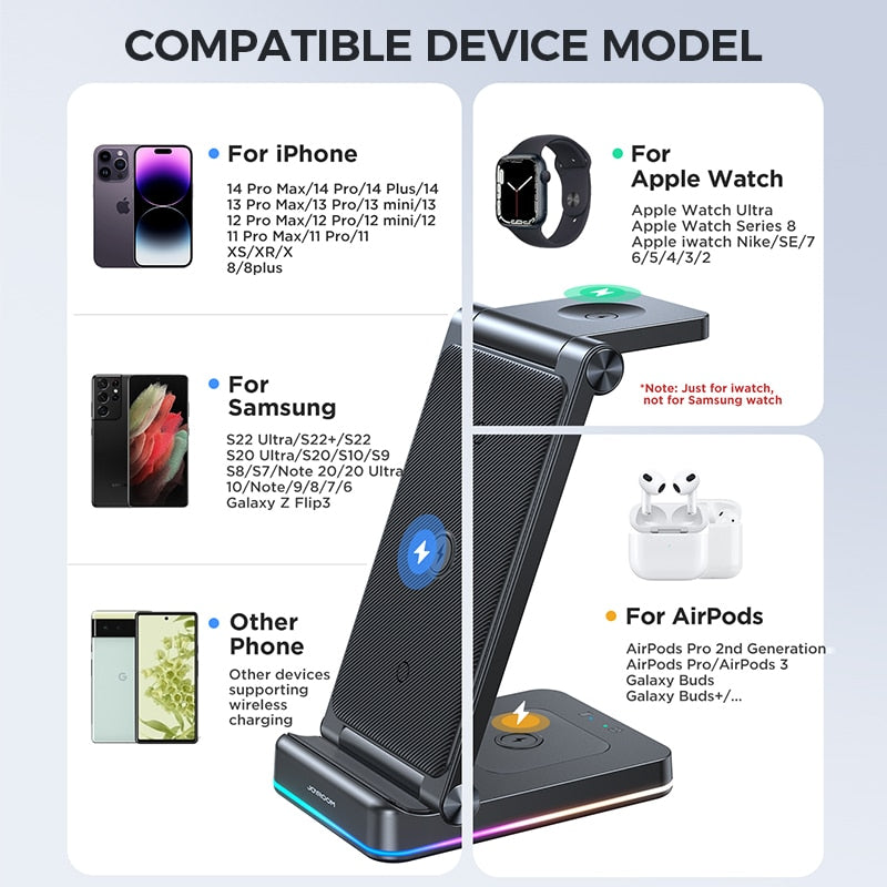 3 in 1 Foldable Double Coil Wireless Charger