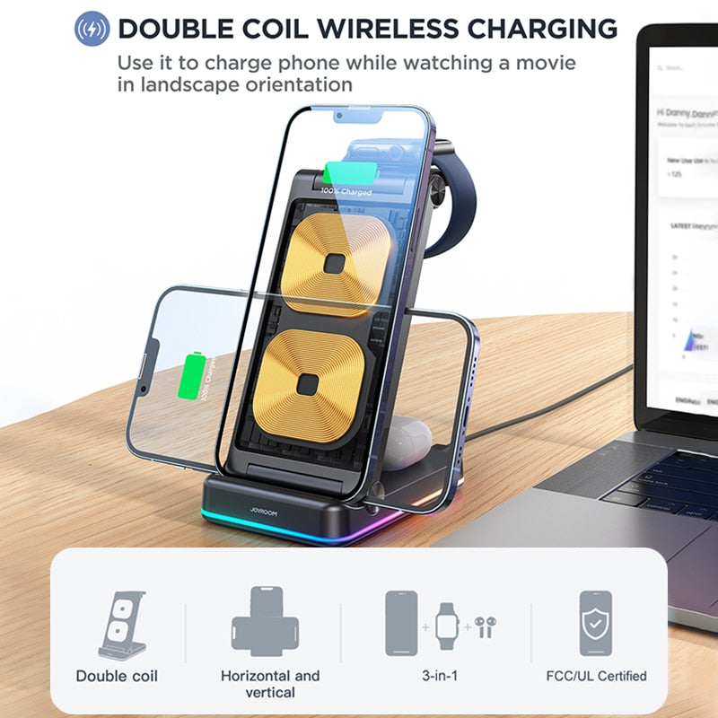 3 in 1 Foldable Double Coil Wireless Charger