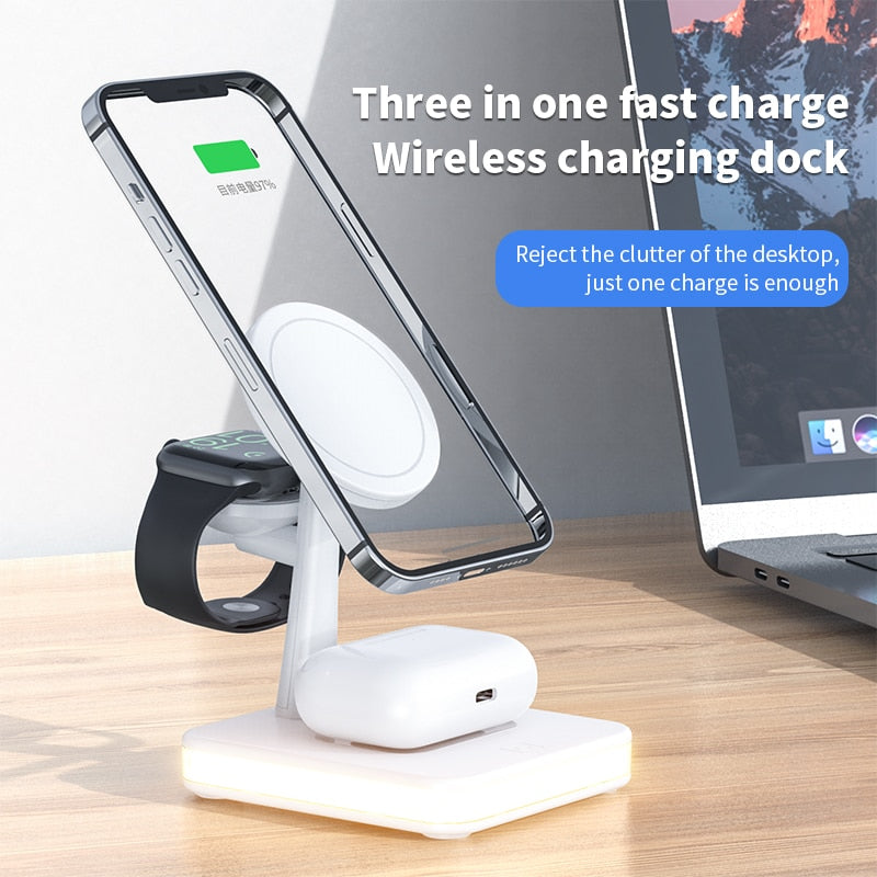 15W 3 In 1 Magnetic Wireless Charger Stand Pad